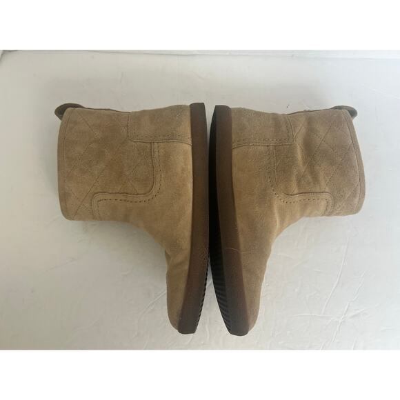 Tory Burch Alana Split Suede Straight Shearling Light Camel Booties 30950 Sz 8 - Picture 4 of 12